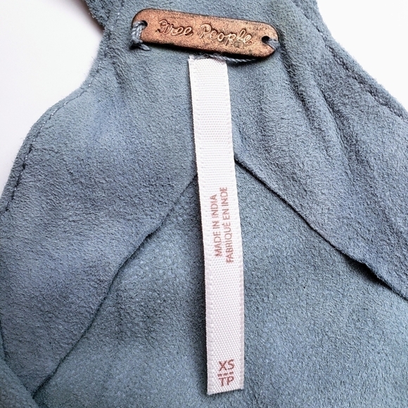 Free People Leather Goat Suede Leather Blue Pinafore Apron Mini Dress Size XS - Picture 4 of 7